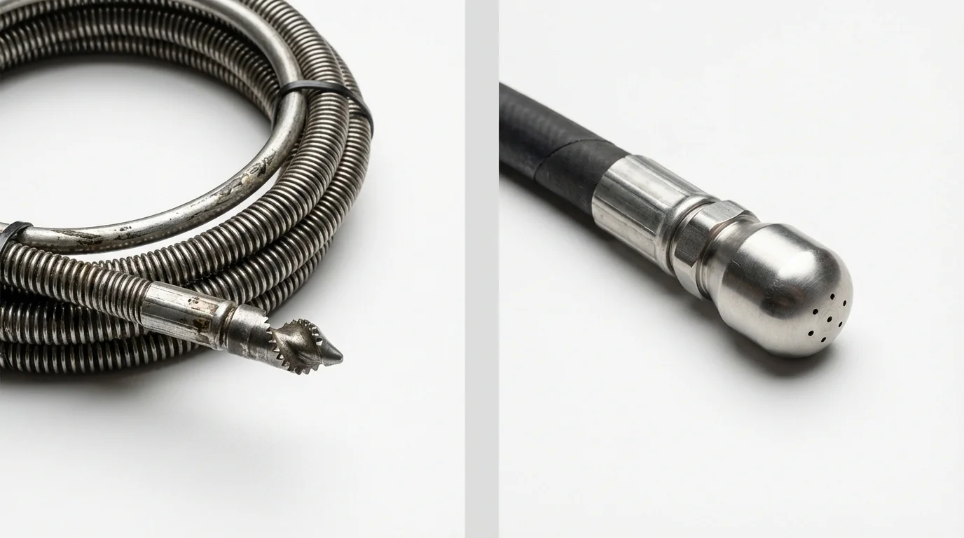 Drain snake cable and hydro jetting nozzle used for drain cleaning in Eustis, FL
